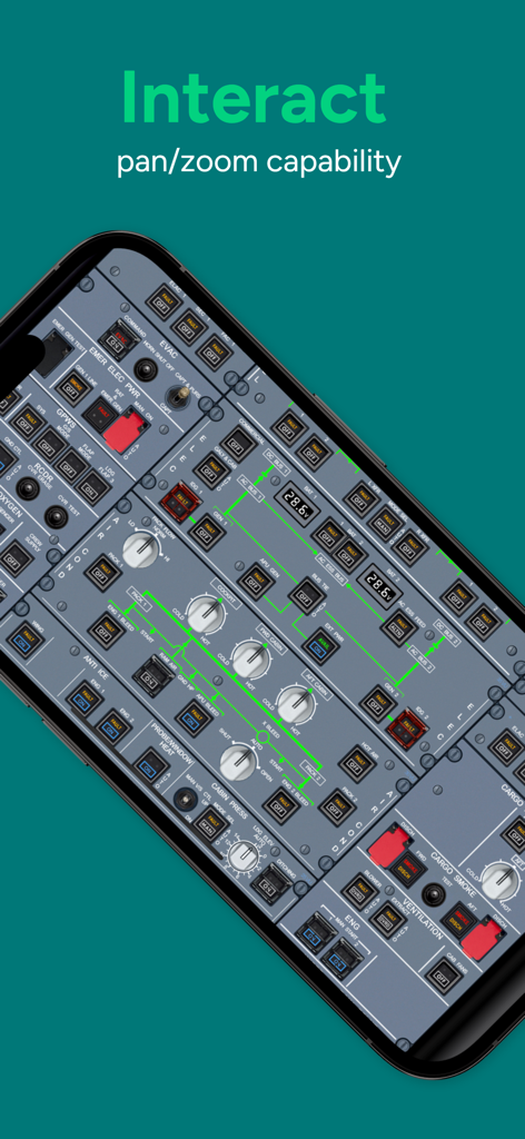 Acron A320 Cockpit Fam. - Panneau supérieur interactif de l'Airbus A320 avec fonction panoramique et zoom