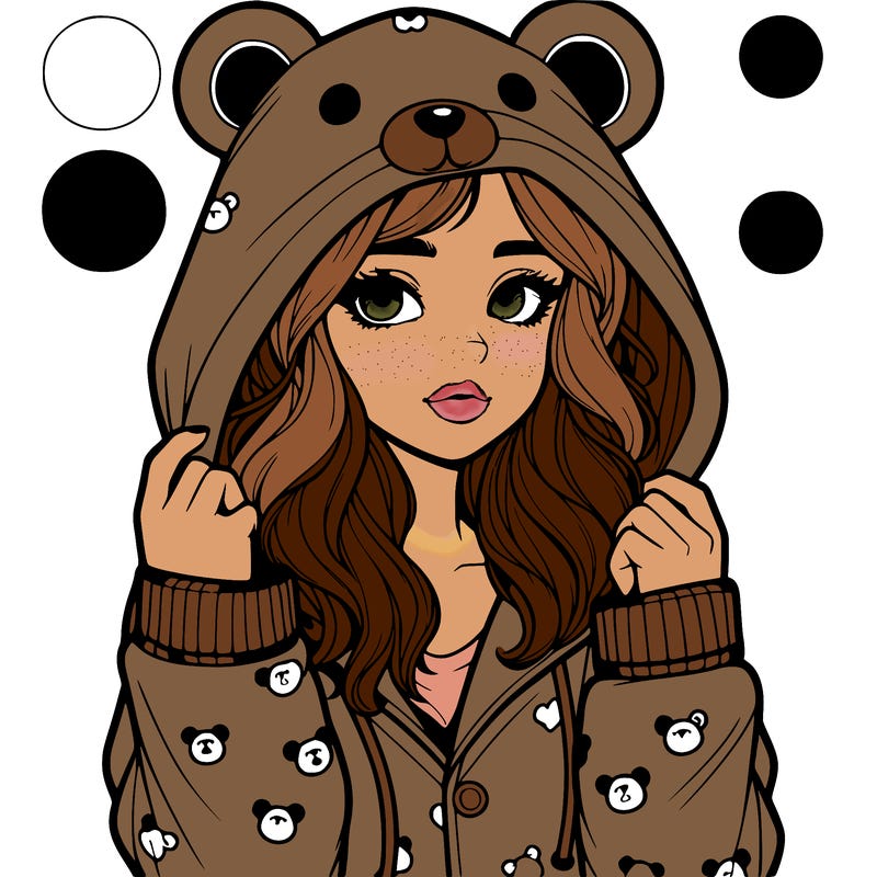 realistic girl in a animal pjs hoodie