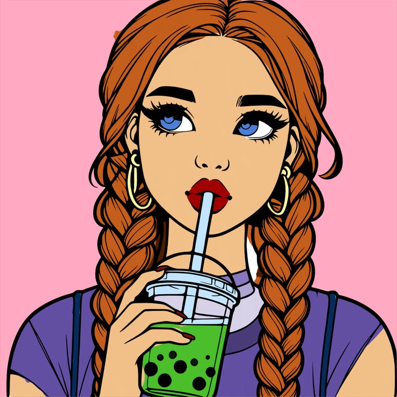 realistic girl with braided hair drinking boba