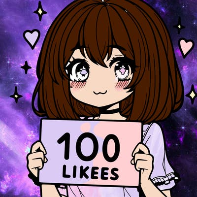 anima girl holding a 100 likes sign in her hand
