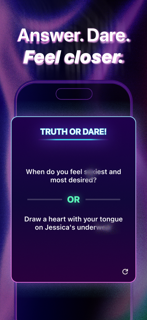 Sex Game for Couples: Kinky! - Wahrheit oder Pflicht-Karte aus dem Kinky Sexspiel für Paare, App mit einer aufreizenden Frage und Pflicht.