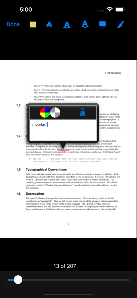 PDF Notes - 전문 문서에 스티커 메모가 표시된 PDF Notes 앱