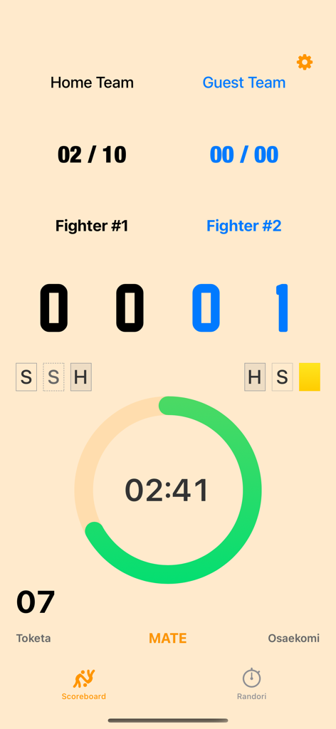 Digital judo scoreboard interface with match timer and scoring display