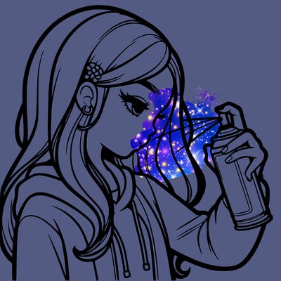 a realistic girl spray painting