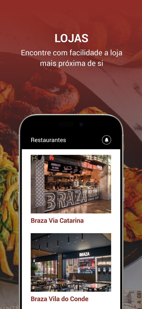 Manda Braza - Manda Braza app screen displaying a list of restaurant locations with store front photos