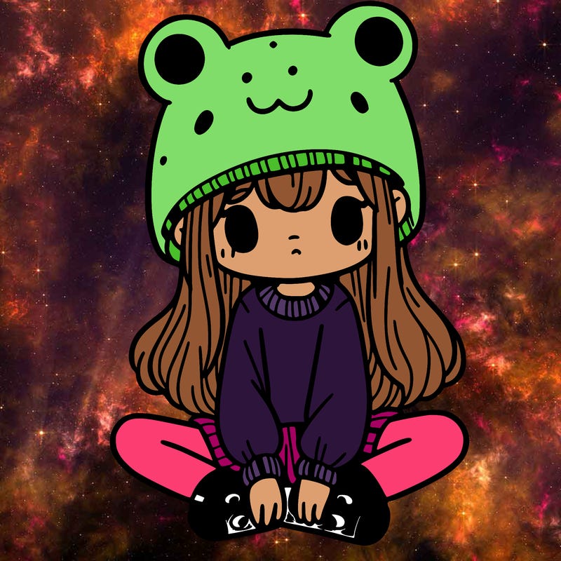 a girl wearing a frog hat and some frog socks
