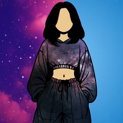 realistic girl faceless with baggy pants and a crop top