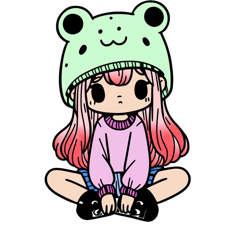 a girl wearing a frog hat and some frog socks