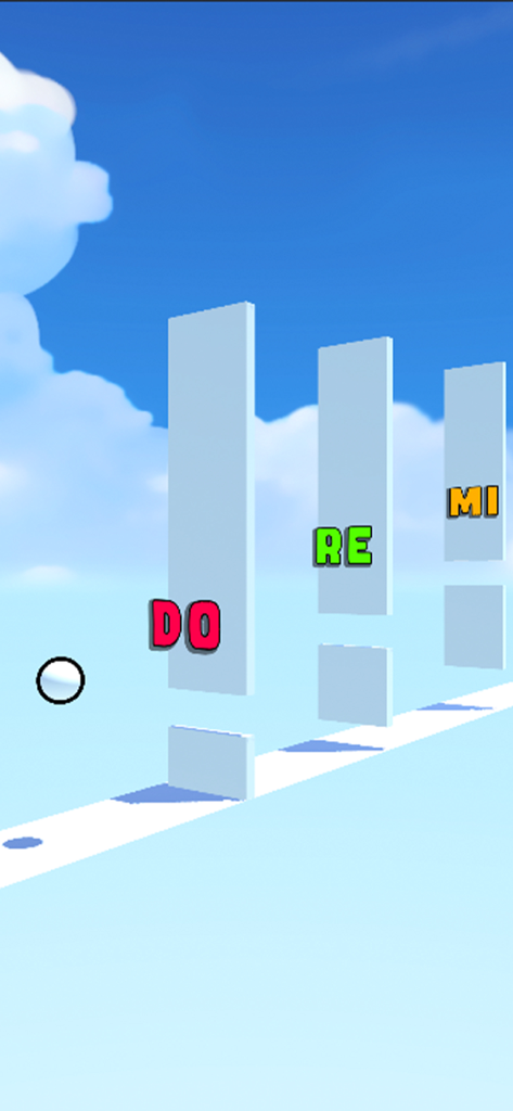 A screenshot of the Do Re Mi voice challenge game showing a ball navigating musical platforms.
