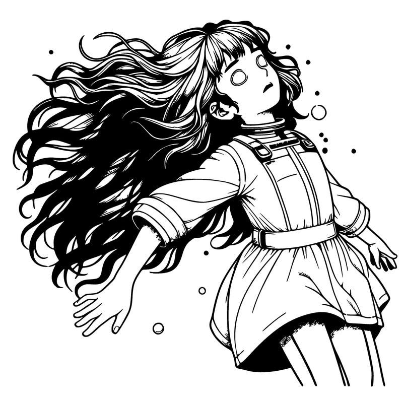 realistic detailed girl floating up on back