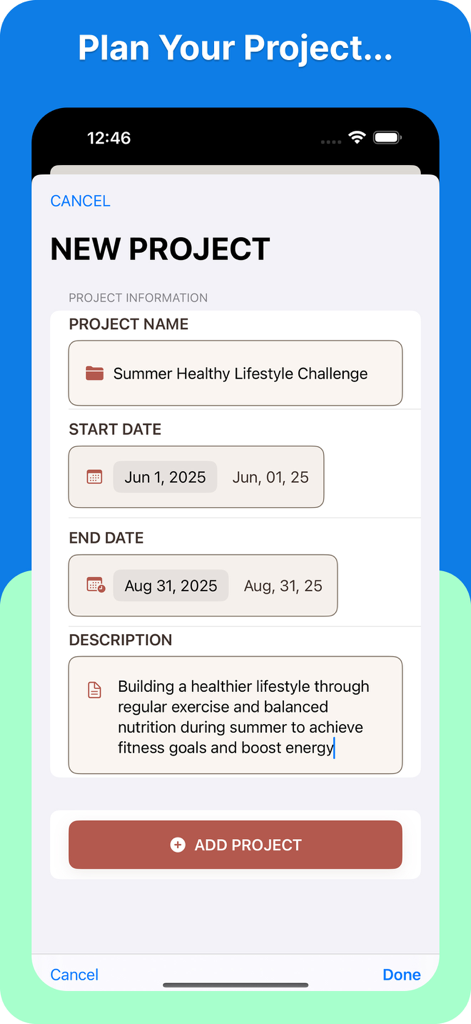 Project RoadMap - Oberfläche zur Erstellung neuer Projekte in der Project RoadMap App
