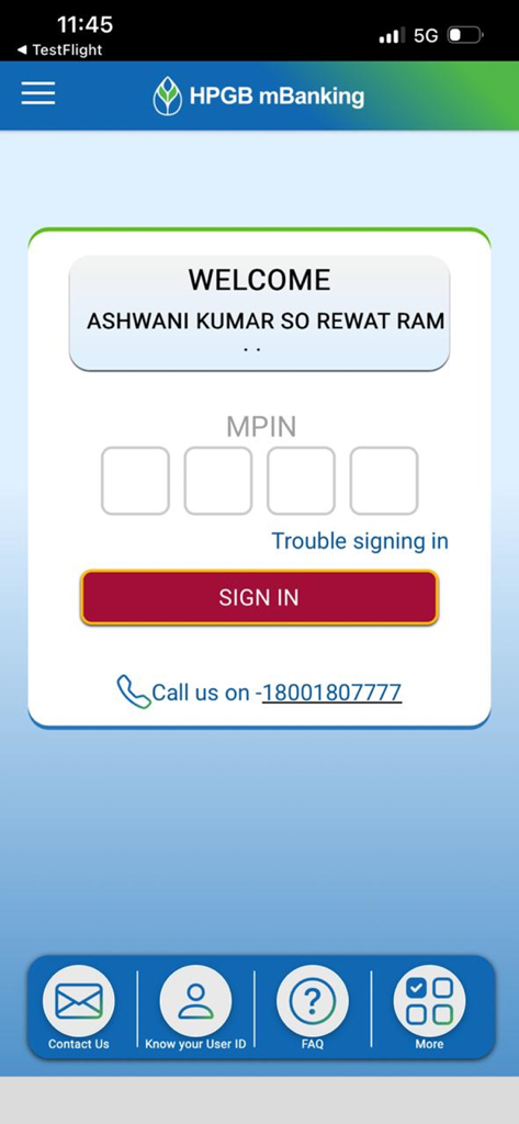 HPGB mBanking - Login screen of the HPGB mBanking app with MPIN entry field and sign in button for Himachal Pradesh Gramin Bank