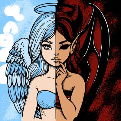 realistic angel half demon