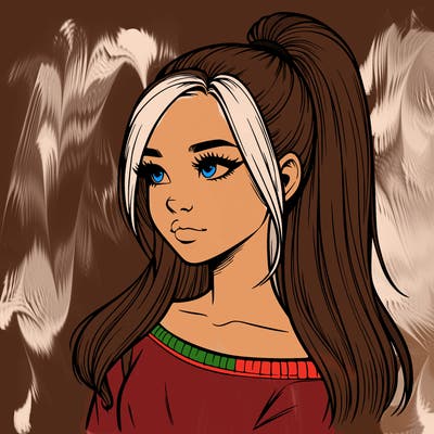 realistic girl with a high ponytail