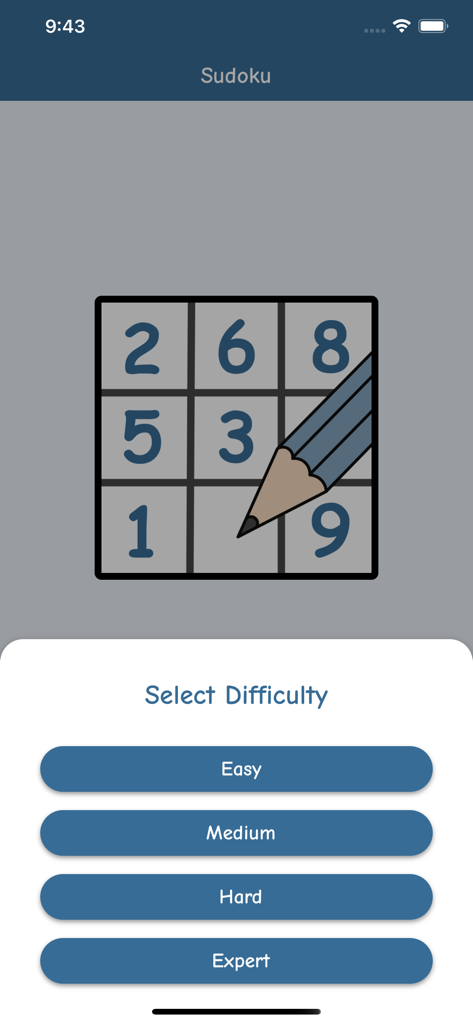 Enjoy Sudoku - Enjoy Sudoku app interface showing difficulty selection menu with Easy Medium Hard and Expert levels