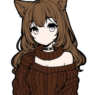 beautiful anime girl wearing a sweater with cat ears