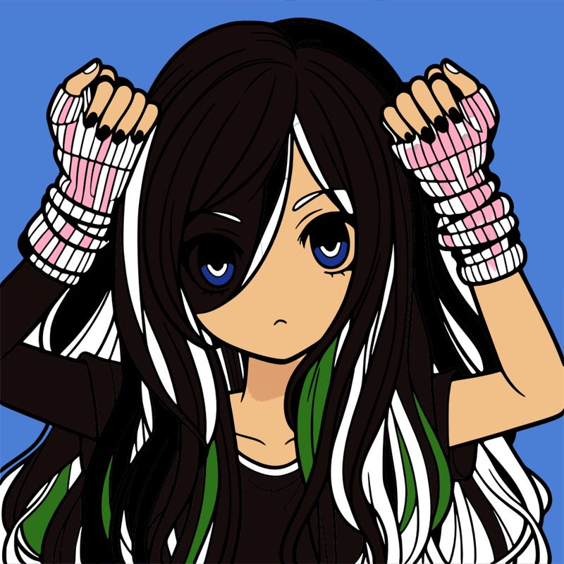 long haired girl with fingerless gloves