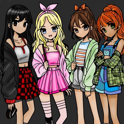 teen manga girls group of 4