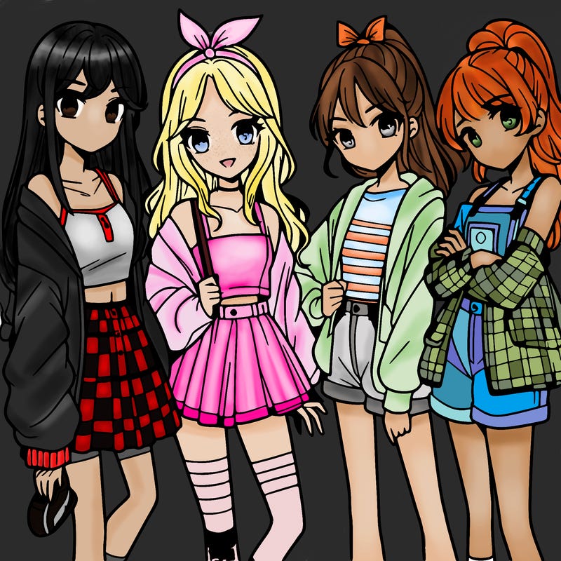 teen manga girls group of 4