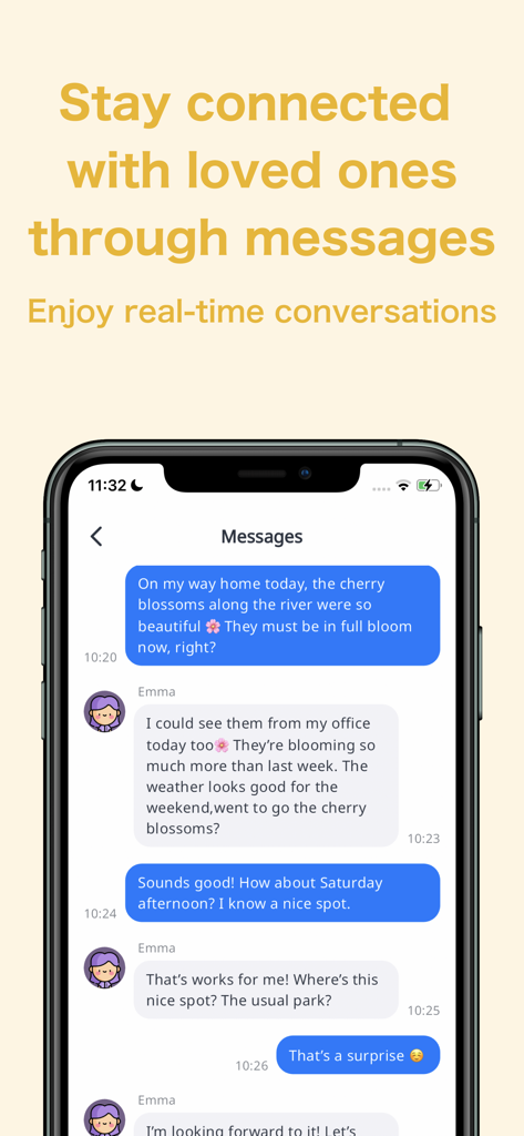 A screenshot of the ienon app message board showing a real-time chat between family members.