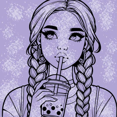 realistic girl with braided hair drinking boba