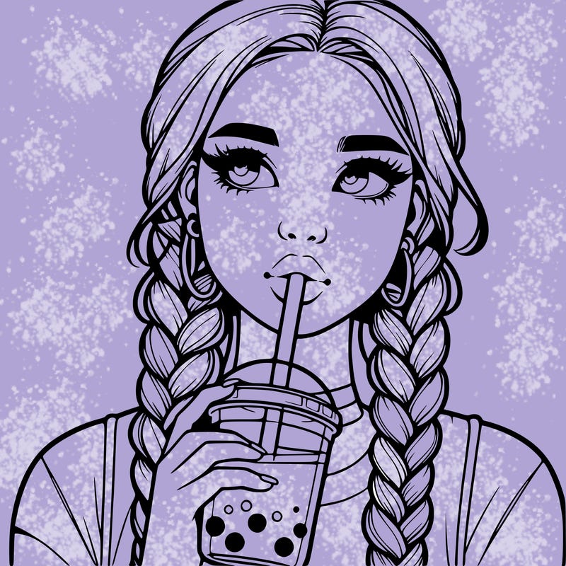 realistic girl with braided hair drinking boba