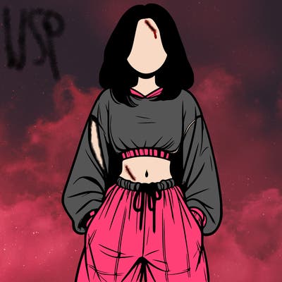 realistic girl faceless with baggy pants and a crop top