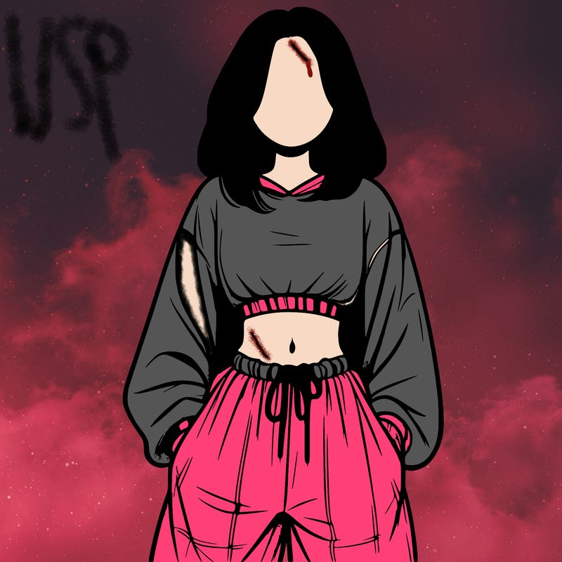 realistic girl faceless with baggy pants and a crop top