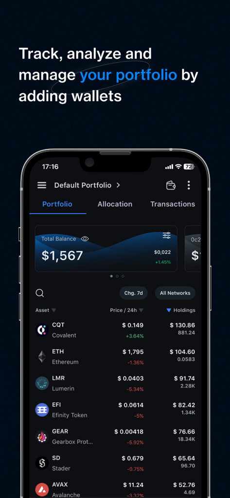 CryptoRank: Crypto Tracker App - CryptoRank mobile app interface displaying a cryptocurrency portfolio with asset prices and holdings