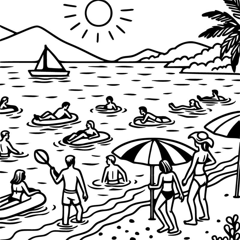 people on the beach swimming