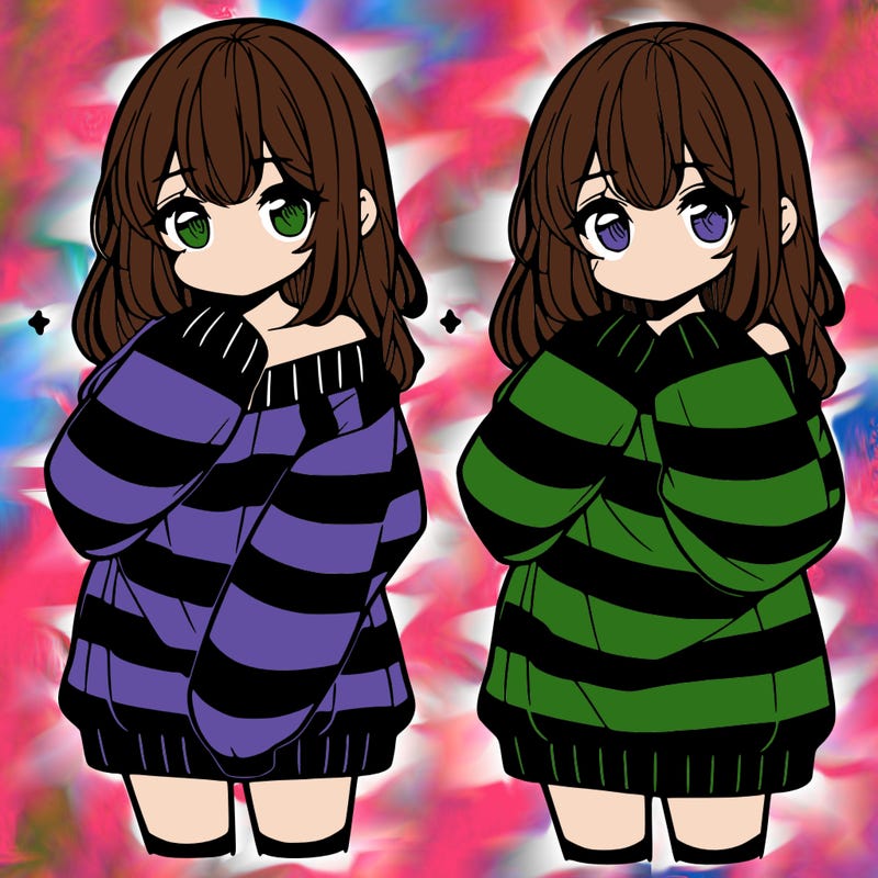 anime girl in a striped oversized sweater