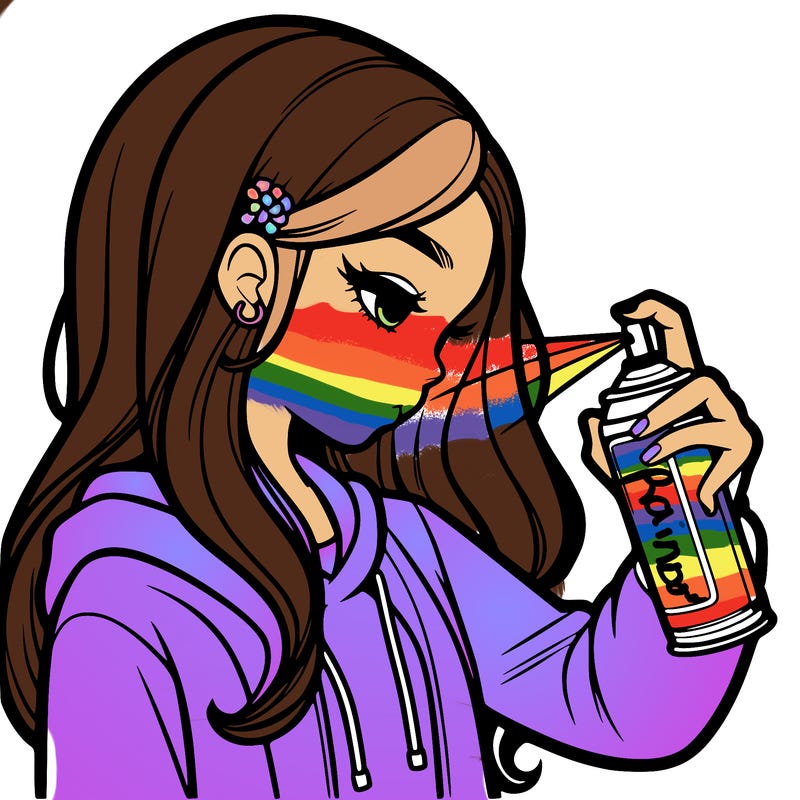 a realistic girl spray painting