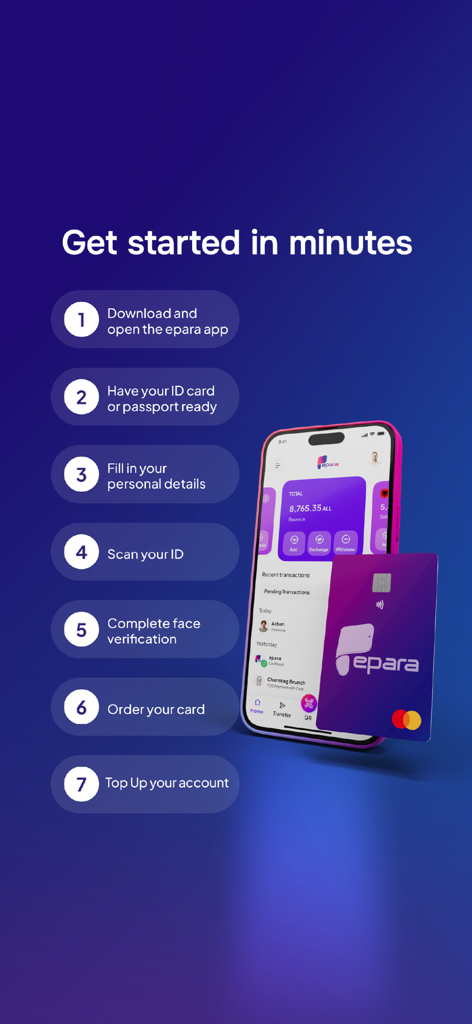 epara - A seven-step guide on how to get started with the epara digital wallet app showing the registration process.