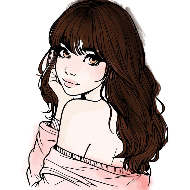 realistic girl with bangs looking over her shoulder