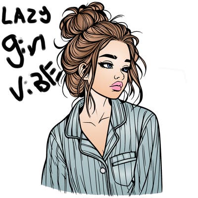 realistic woman with pajamas on and a messy bun