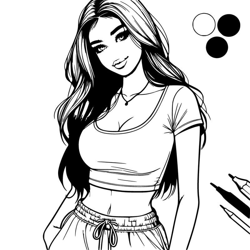 beautiful girl cropped tshirt and sweatpants realistic