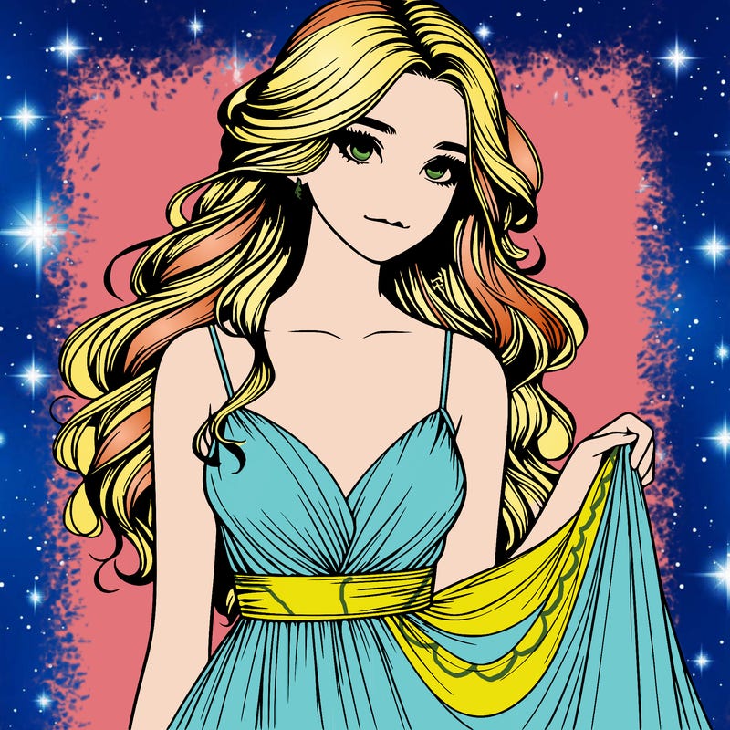 realistic girl in flowy silky prom dress