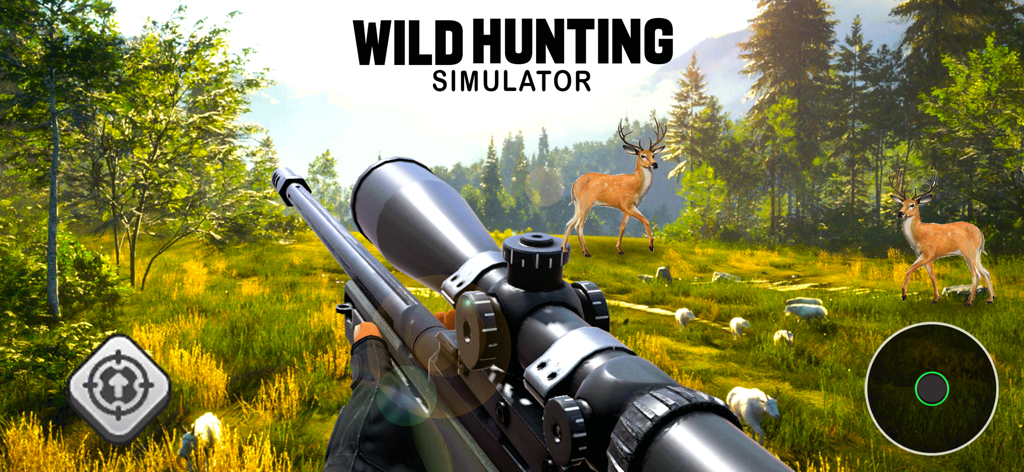 Ego-Scharfschützenansicht eines Hirsches in einem Wald eines Wildjagdsimulators