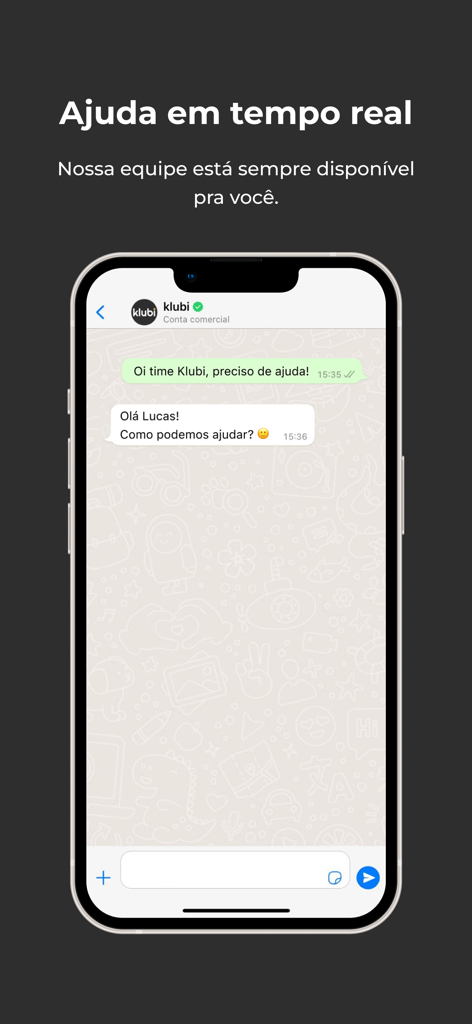 Klubi - Klubi financial app screen showing a real time customer support chat interface