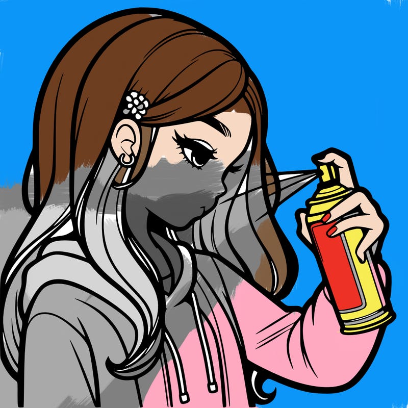 a realistic girl spray painting