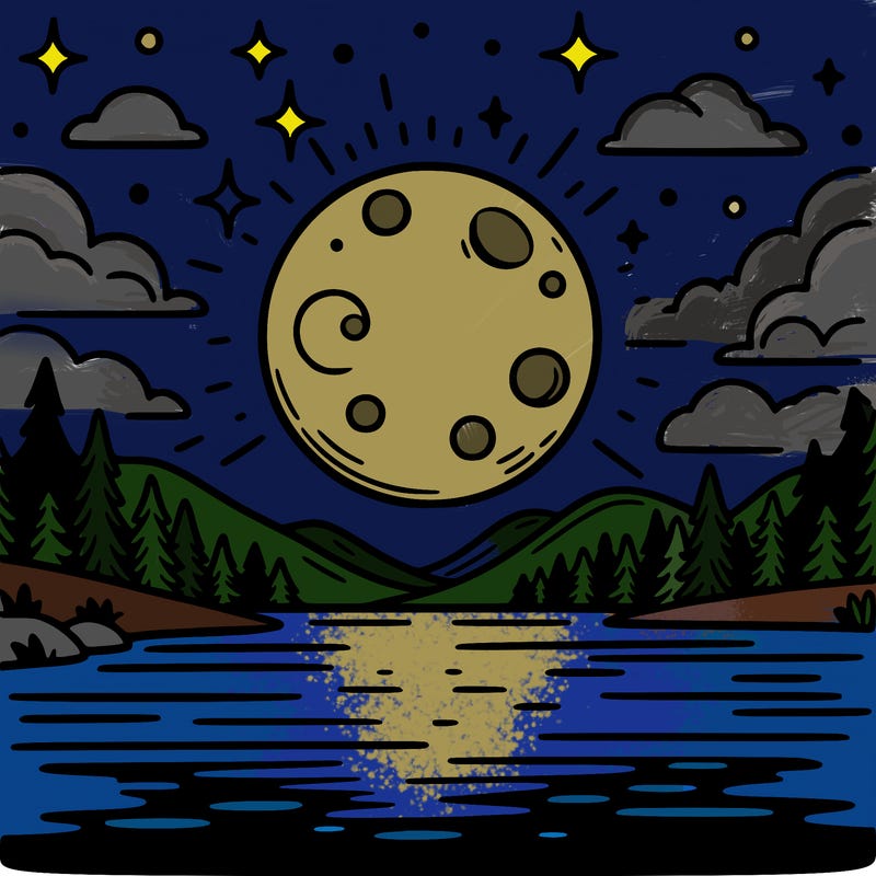 moonlight shining on a lake