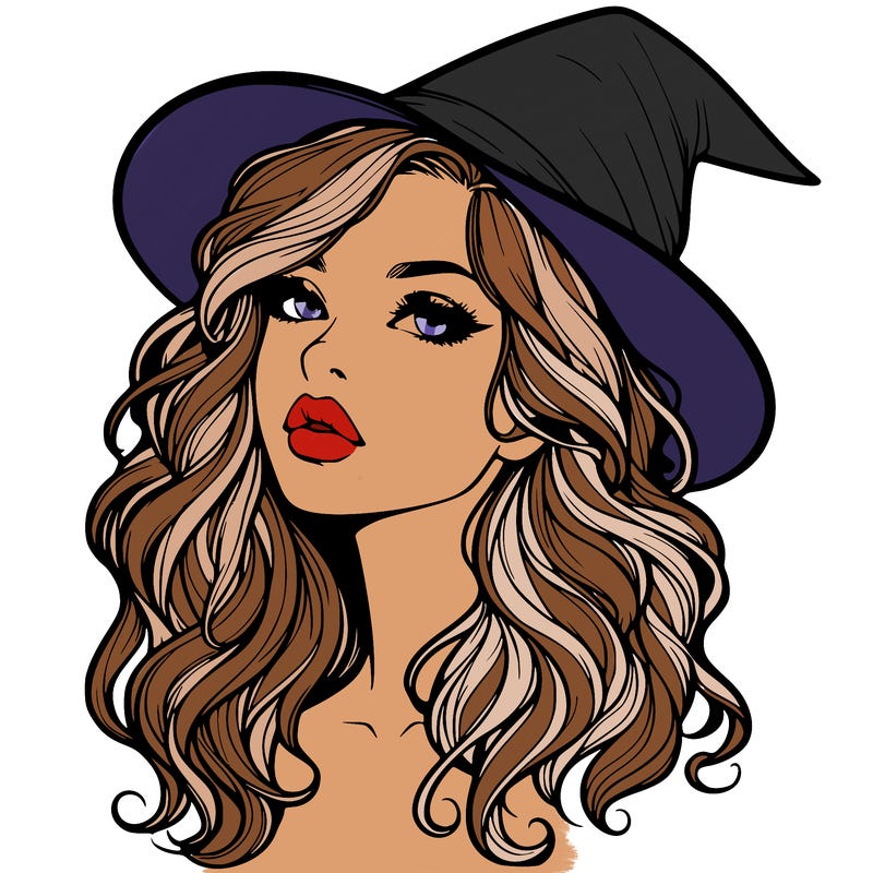 realistic witch girl with wavy hair and lips