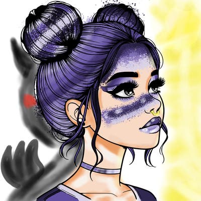 realistic girl with buns on the top of her head