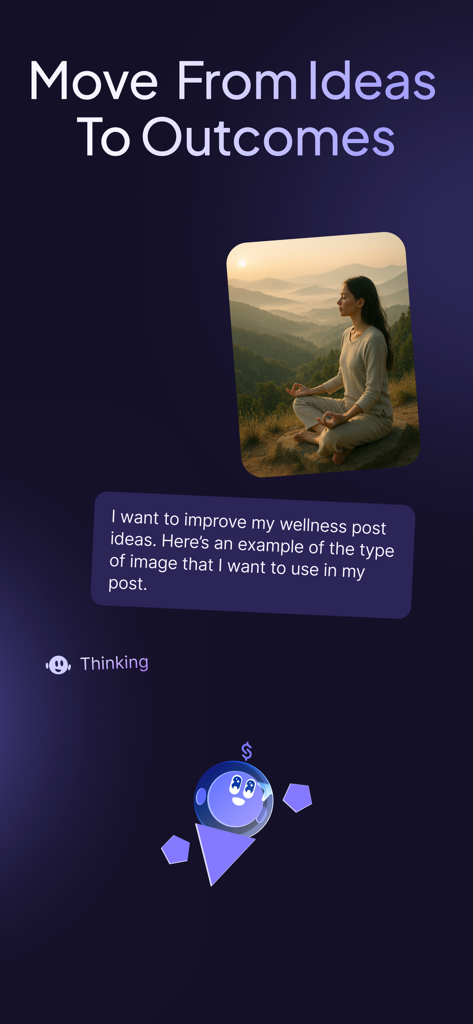 Stanley - Creator Coach for IG - Stanley AI creator coach app screen showing content ideas for an Instagram wellness post
