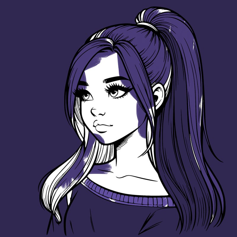 realistic girl with a high ponytail