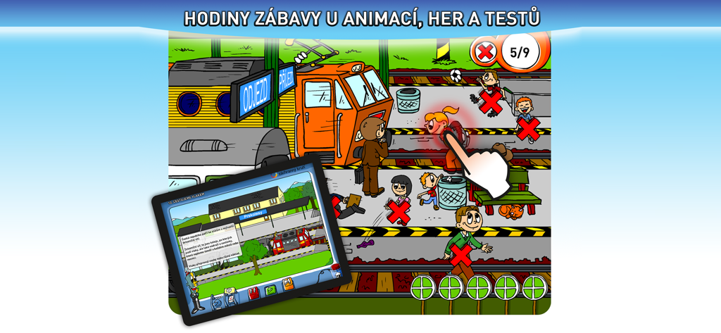 체코어로 어린이들에게 철도 안전을 가르치는 교육용 게임 화면