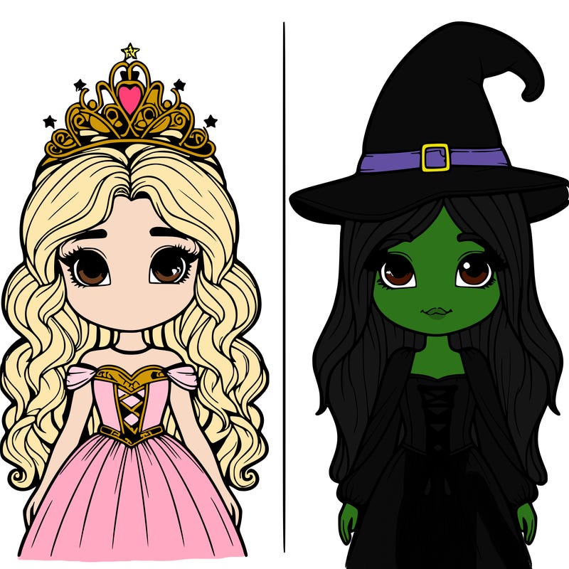 two realistic girls one princess one witch