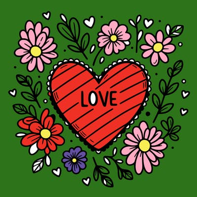 love heart with flowers around it