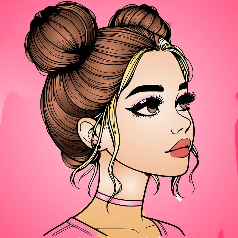 realistic girl with buns on the top of her head
