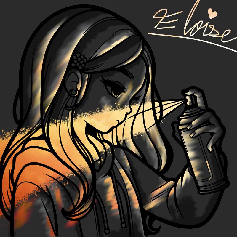 a realistic girl spray painting